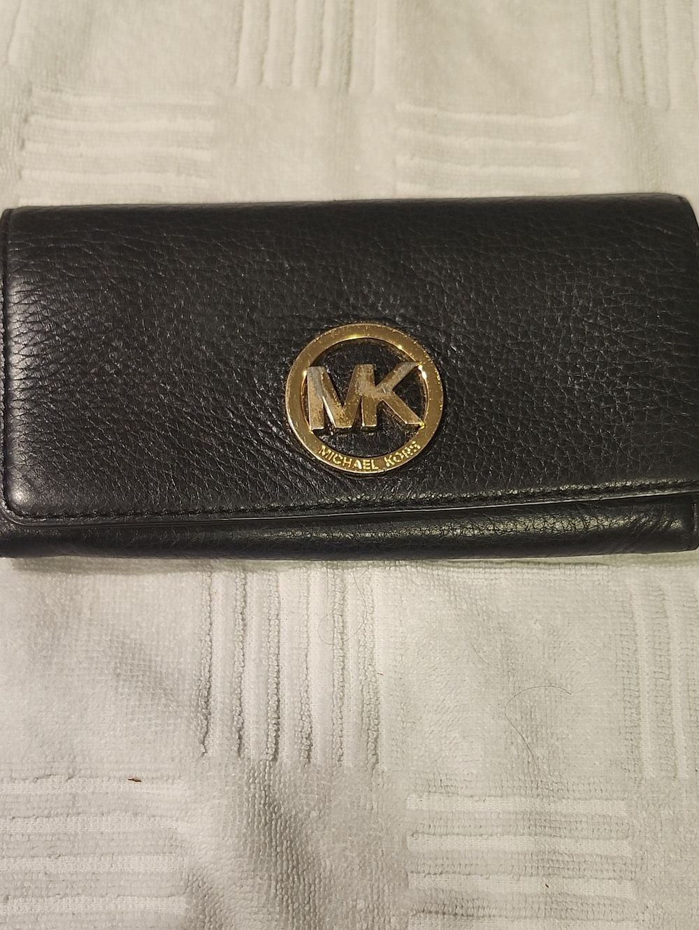 Michael Kors Black Leather Continental Wallet with Gold MK Emblem